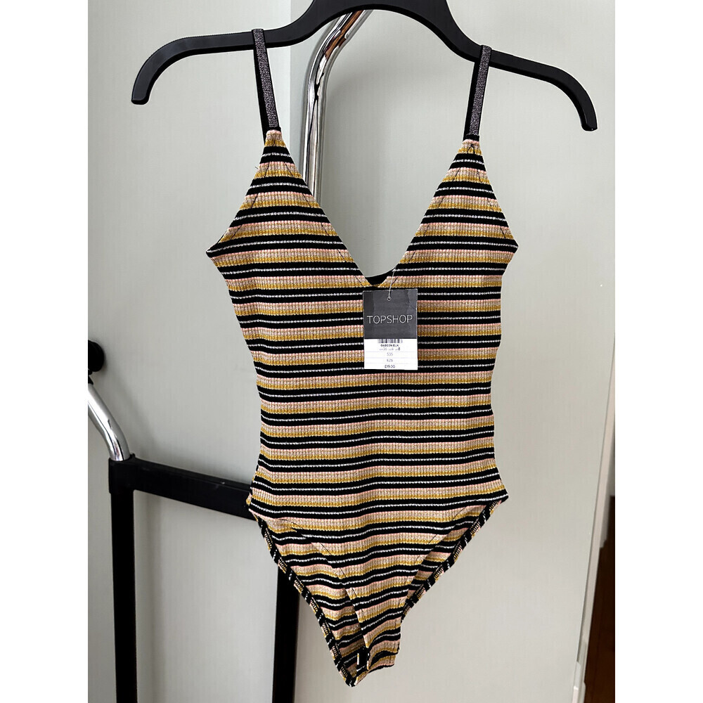 Topshop Women's Sleeveless Bodysuit In Metallic Stripe Size 4